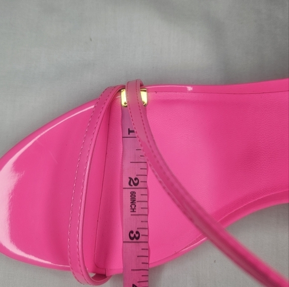 AAJ By Aminah Zayn Lucite Heel Asymmetrical Strap Dress Sandals - Neno Pink $150 - Picture 14 of 15